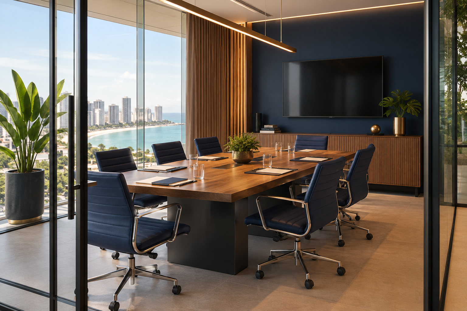 Sala de reunião moderna preparada para uso